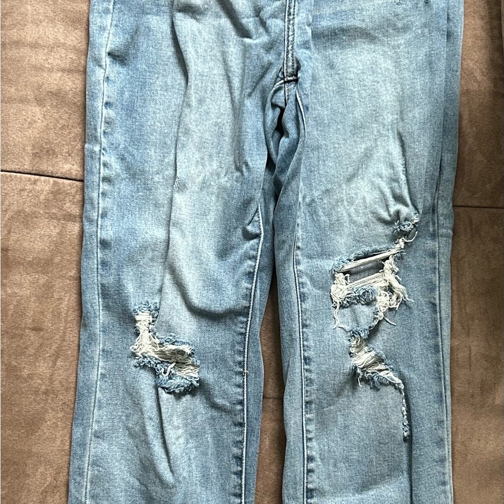 Fashion Nova Light Blue Distressed Straight Leg Jeans